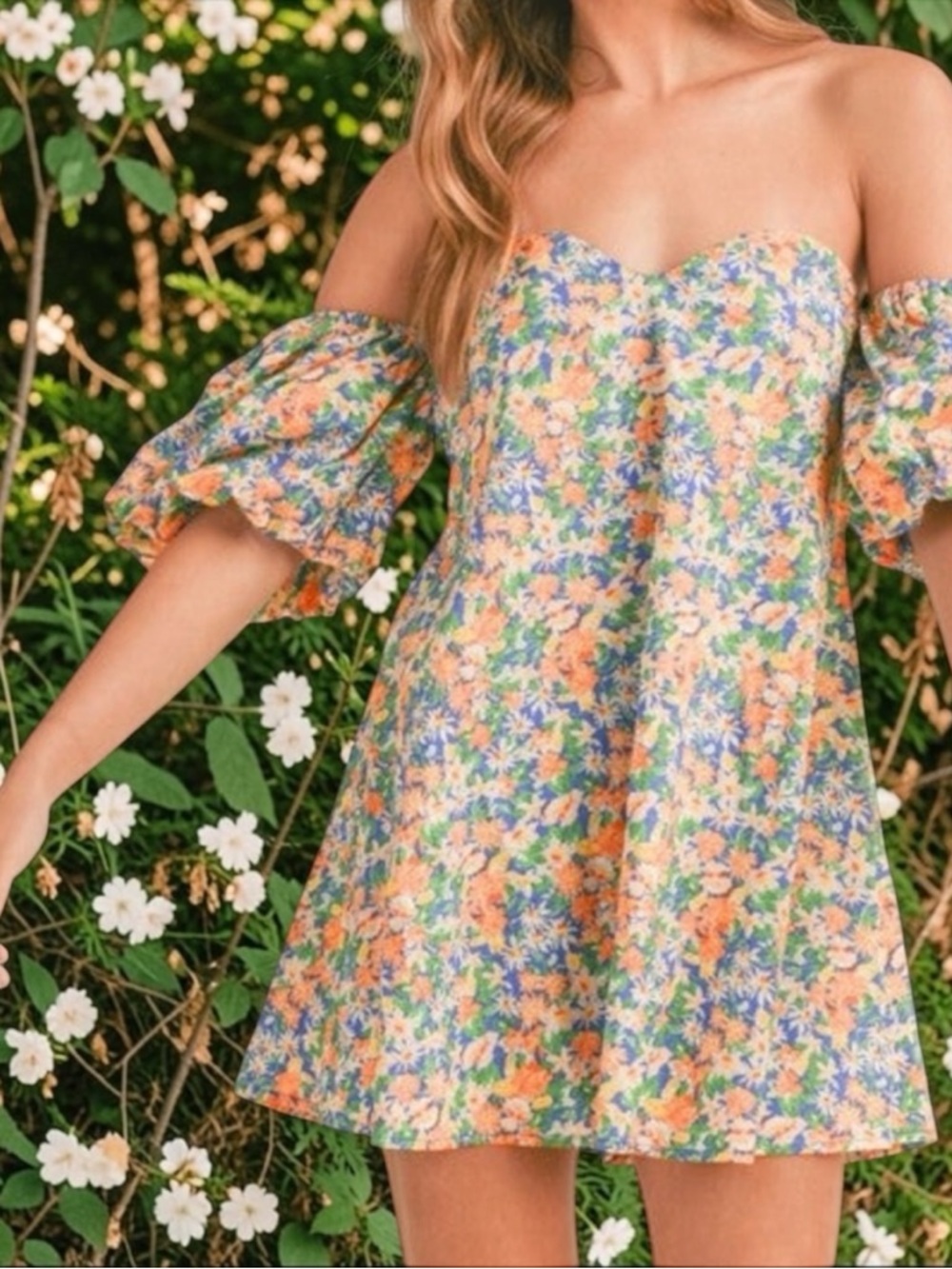 Anthropologie MABLE Mini Dress Floral Off Shoulder Cottagecore Romantic Feminine